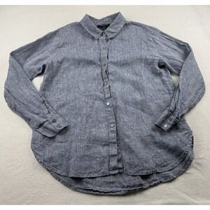 Eileen Fisher Organic Linen Button Down Shirt Petite Women's PS Small Blue